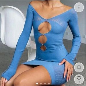 One Of A Kind Long Sleeve Mini Dress blue white fox